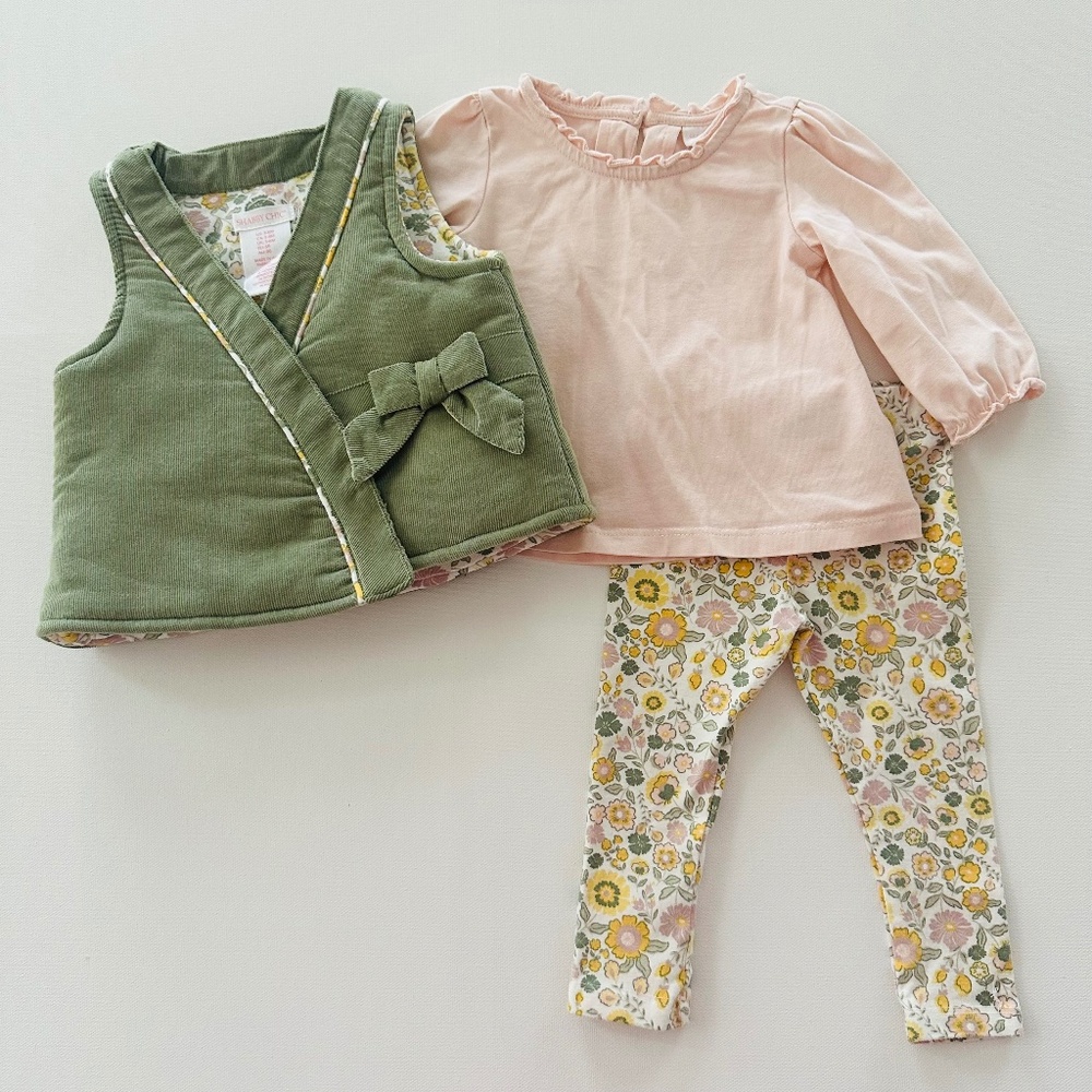 Shabby Chic 3-6 Months Baby Girl Floral Vest Top Pants Set Outfit Spring Floral